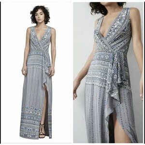 NWT BCBG Koko Maxi Dress Wrap Grey Tribal Beach 0